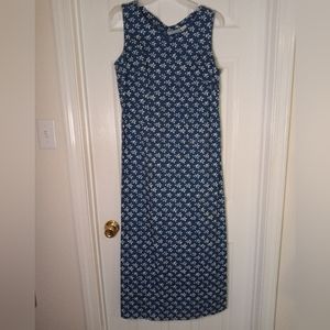 Liz Claiborne Lizwear Jeans 100% Cotton Blue Ditzy Maxi Shift Dress Size 10